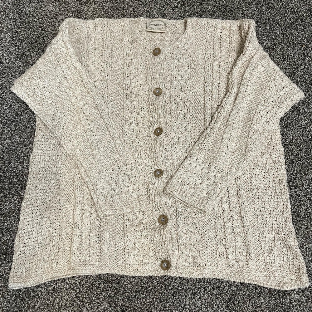 Connemara Ireland cream knit long sleeve cardigan button up sweater